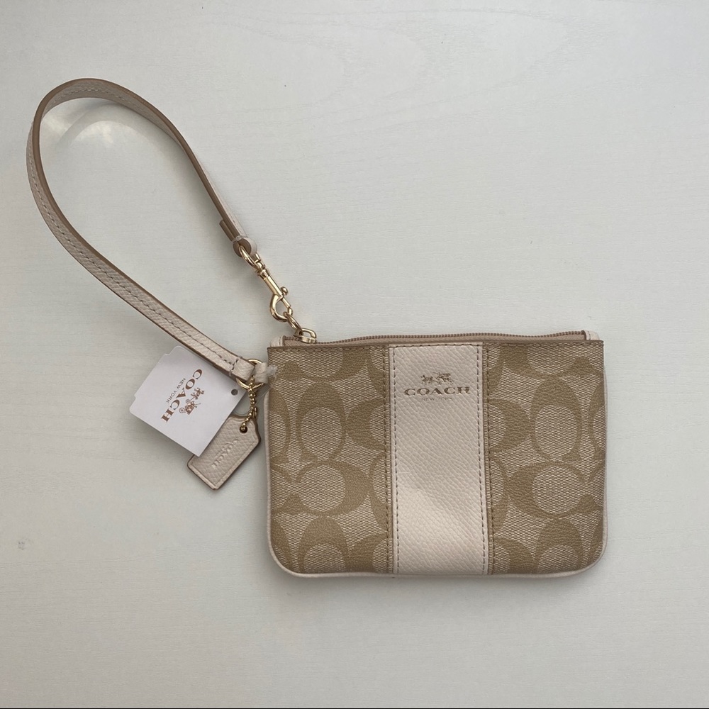 NWT Coach Khaki and Cream Wristlet